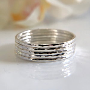 5 SKINNY Sterling Silver Stacking Rings, Summer Jewelry Ring Stacking Set, Hammered Rings, Minimalist Jewelry, Etsy Gift Ideas, Boho Ring image 1