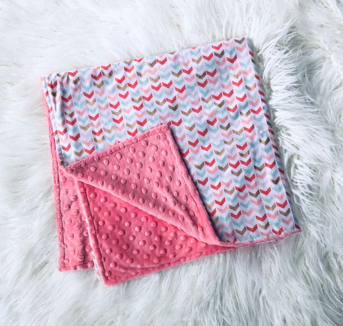Pink minky blanket chevron blanket Etsy