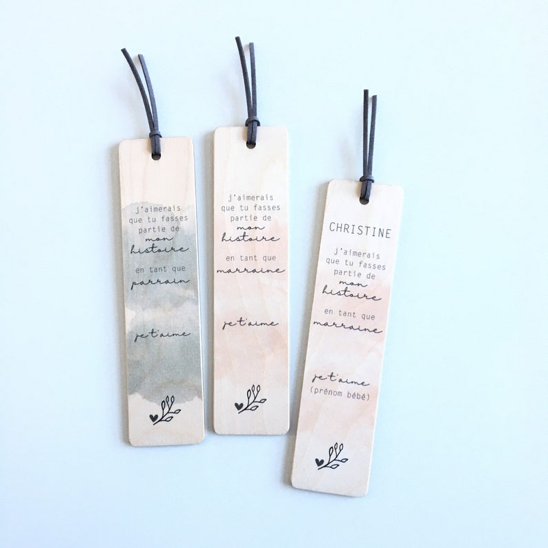 Wooden Bookmark Request Parrain Marraine Personalized Etsy