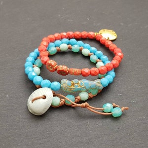 Mermaid and shell beaded bracelet set, boho beach bead bracelets, summer bracelet set,boho stacker bracelets, friendship bracelets