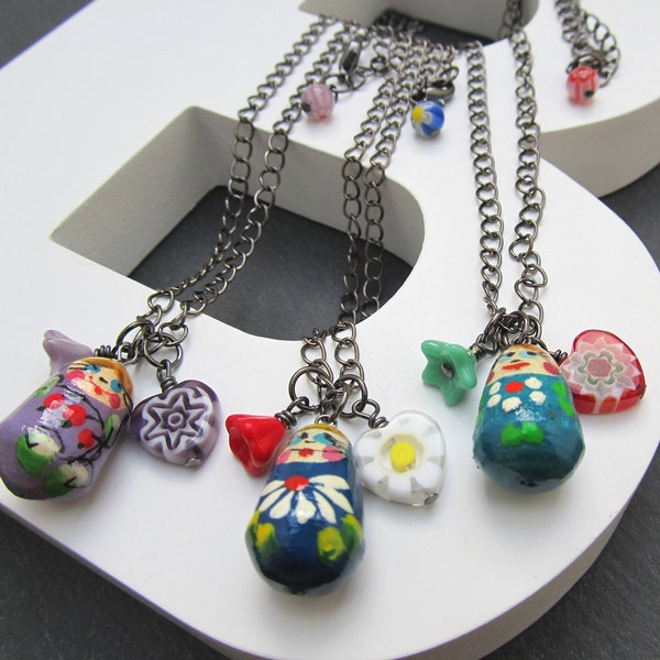 Russian doll charm necklace, stocking filler, Russian doll jewelry, Babushka charm, matryoshka necklace,