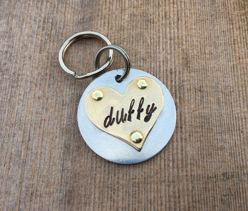 Handmade Custom Hand-stamped Dog tag The Duffy Personalized image 1