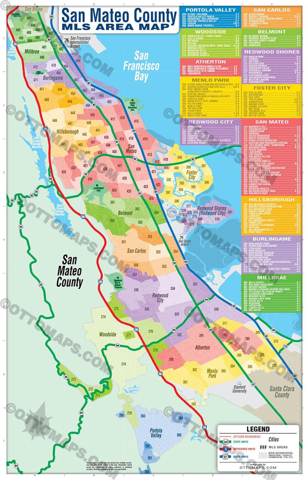 San Mateo County MLS Area Map POSTER PRINTS Etsy Il Rpxv 
