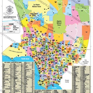 Los Angeles Zip Code Map - FULL (zip Codes Colored) - POSTER PRINTS - Etsy
