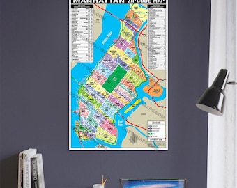 Manhattan Zip Code Map - Zip Codes Colorized - POSTER PRINTS - Etsy