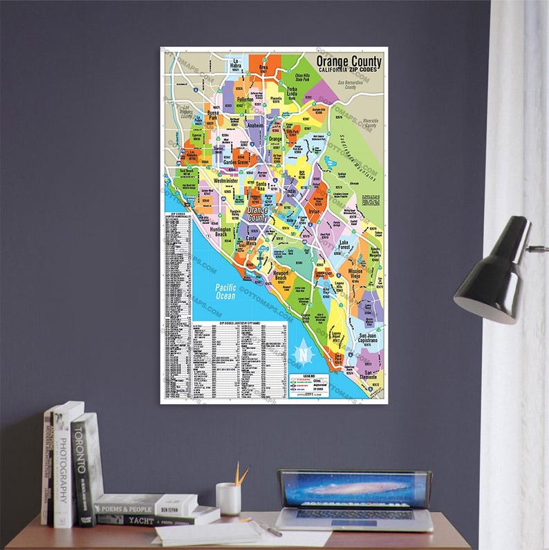 Orange Postcode Orange County Zip Code Map - Zip Codes Colorized - POSTER PRINTS - Etsy
