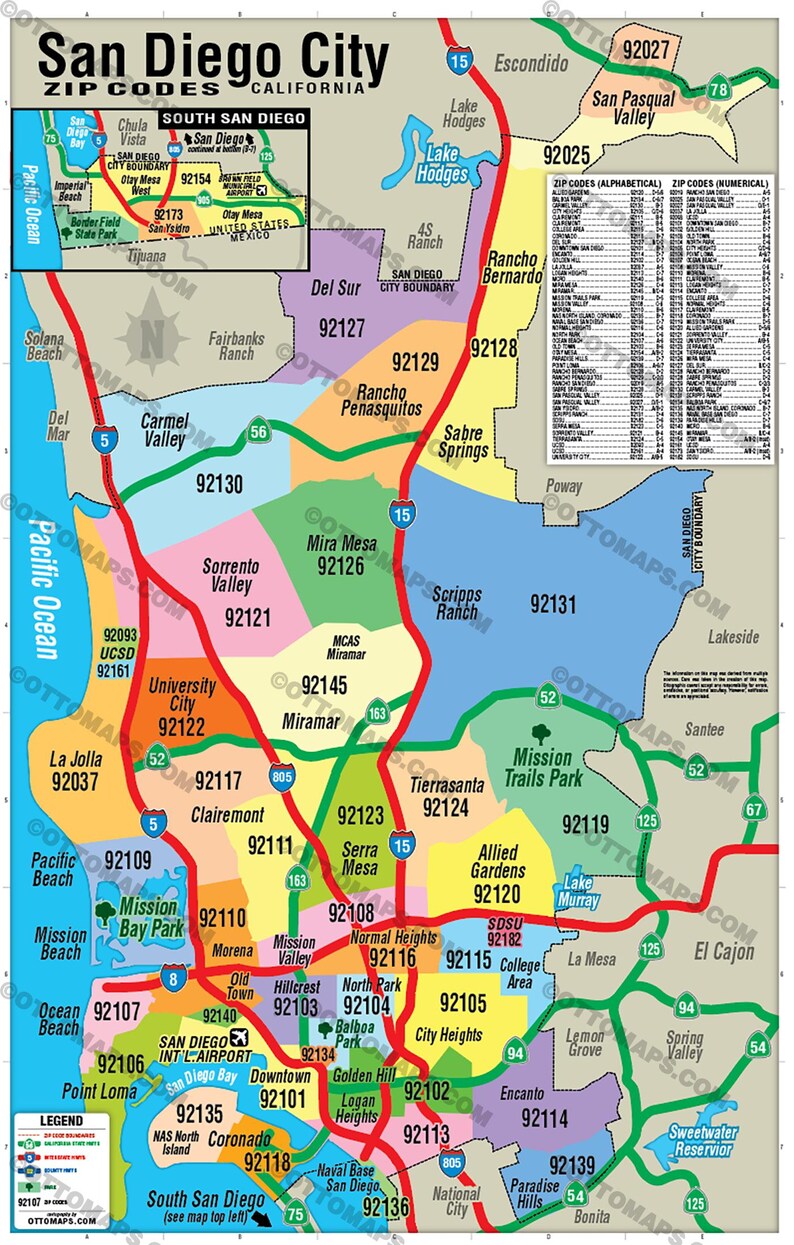 San Diego City Zip Code Map - POSTER PRINTS - Etsy
