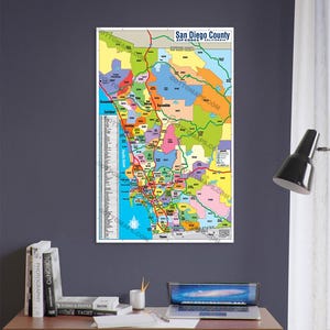 Carte du comté de San Diego avec code postal - CTE (Zips colorisée) - IMPRESSIONS D'AFFICHES
