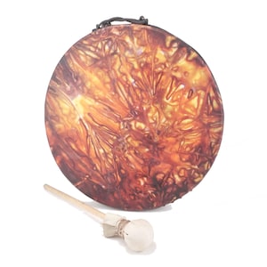 Shaman Hoop Healing Frame Drum, Stoneware Roped Shamanic Bodhran Tar with Tie Dyed Goat Skin Head