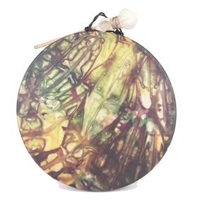 Shaman Hoop Healing Frame Drum, Stoneware Roped Shamanic Bodhran Tar with Tie Dyed Goat Skin Head
