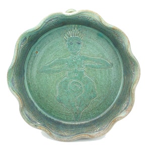 Pottery Spiral Goddess Pie Plate Stoneware Sumerian Inanna Serving Baking Dish Quiche Tray