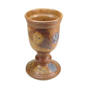 Ritual Altar Goddess Chalice Pentacle Septagram Stoneware Temple Goblet