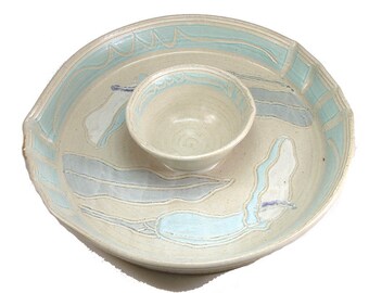 Pottery Calla Lily Serving Plate Chip and Salsa Dip Bowl Vegetable Platter Tray