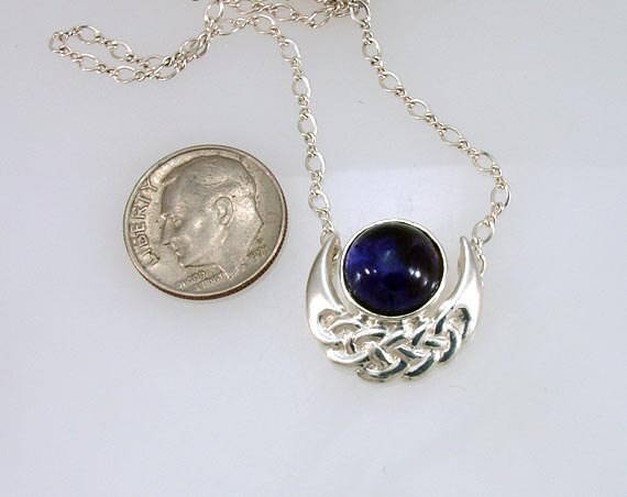 Gemstone Crescent Moon Celtic Knotwork Sterling Silver Necklace With ...