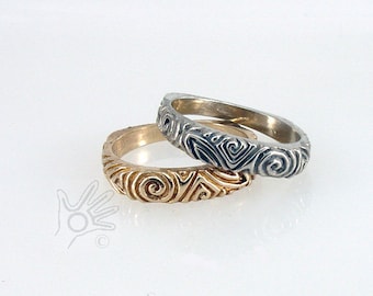14K  Gold Celtic Wedding Band Engagement Ring "Dryad"  Tapered Hand Carved Lost Wax