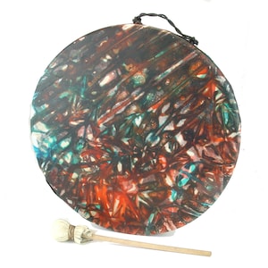 Shaman Hoop Healing Frame Drum, Stoneware Roped Shamanic Bodhran Tar with Tie Dyed Goat Skin Head
