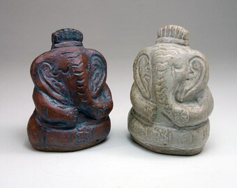 Ganesha Clay Pottery Rattle, Sculpted Ceramic Stoneware Ganesh Altar Shaker