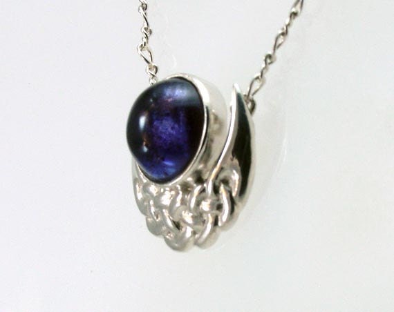 Gemstone Crescent Moon Celtic Knotwork Sterling Silver Necklace With ...