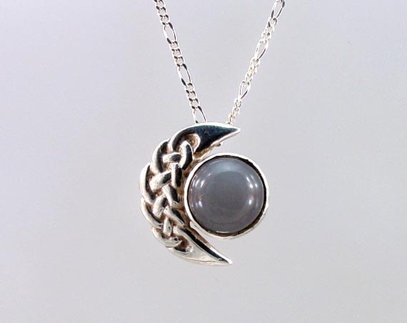Crescent Moon Celtic Knotwork Gemstone Sterling Silver Necklace With ...