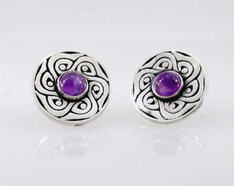 Celtic Hexagon Spiral Earrings Sterling Silver Amethyst or Jade Posts