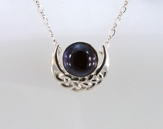 Iolite Crescent Moon Celtic Knotwork Sterling Silver Necklace With ...