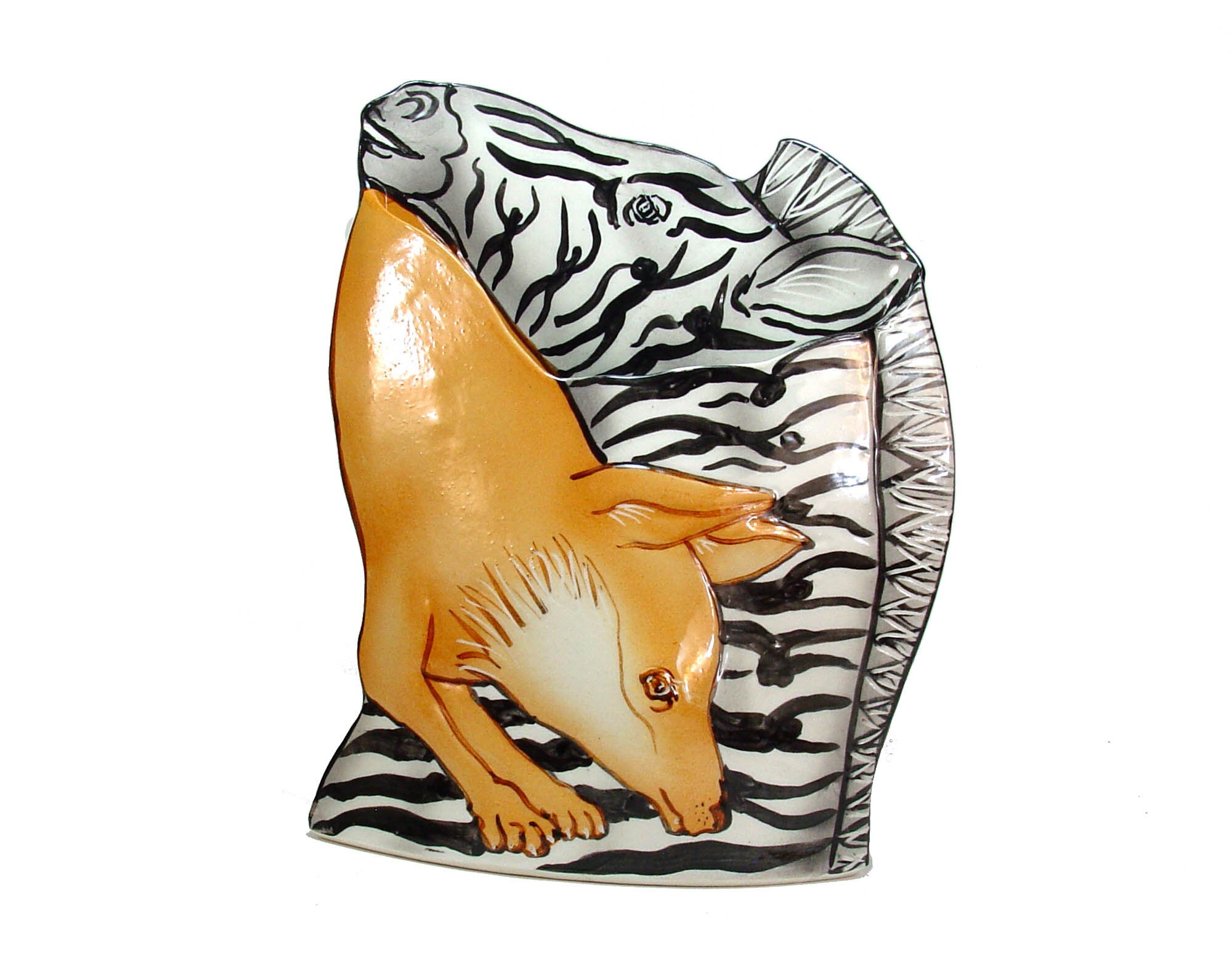 Porcelain Fox Zebra Vase Decorative Sculpture Vessel