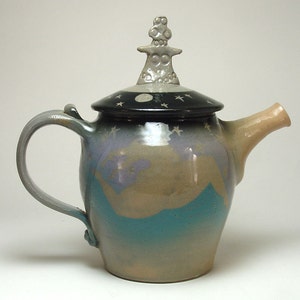 Tan Porcelain Leaping Dancer Teapot Unique Hand Made Sculpted Bird Goddess Lid