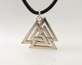 Valknut Norse Interlocked Triangles Sterling Silver Necklace Pagan Pendant