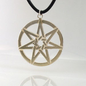 Wiccan Septagram Necklace Fairy Star Sterling Silver Pagan Pendant Leather Cord