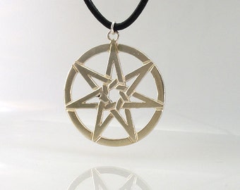 Wiccan Septagram Necklace Fairy Star Sterling Silver Pagan Pendant Leather Cord