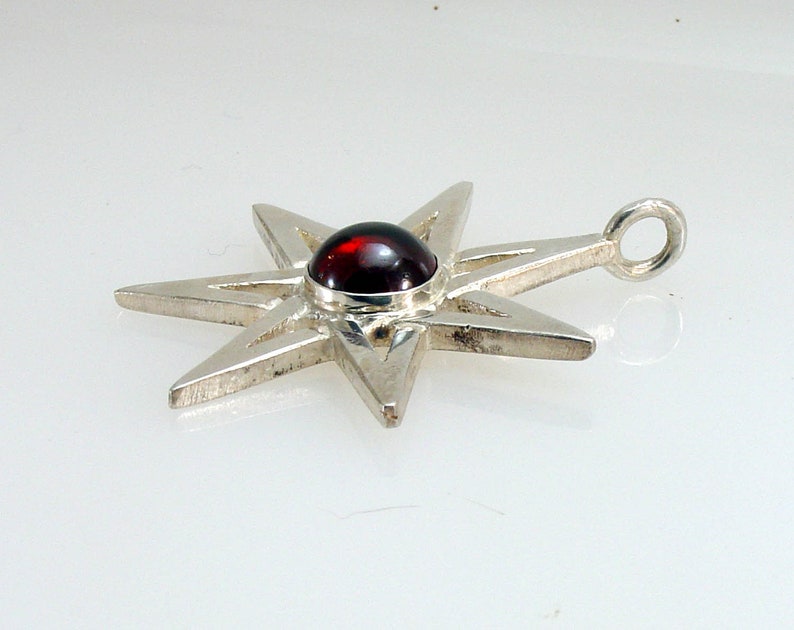 Septagram Garnet Necklace Fairy Star Sterling Silver Faery Pendant Leather Cord