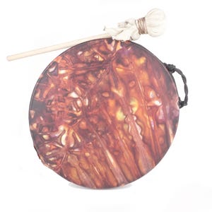 Shaman Hoop Healing Frame Drum, Stoneware Roped Shamanic Bodhran Tar with Tie Dyed Goat Skin Head