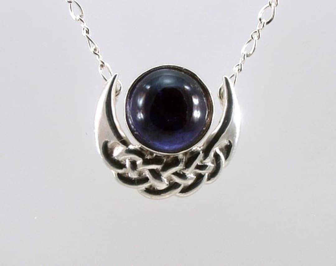 Iolite Crescent Moon Celtic Knotwork Sterling Silver Necklace With ...