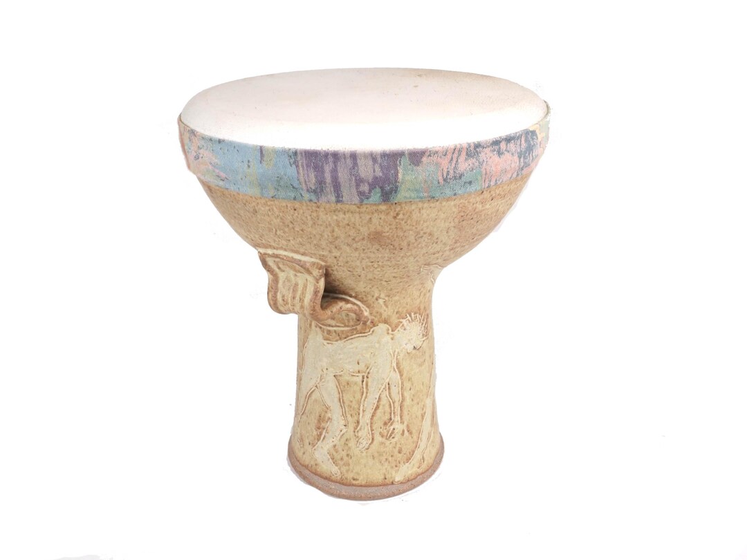 Stoneware Belly Dance Doumbek Hand Drum Darbuka Dancing Gods Goat Skin ...