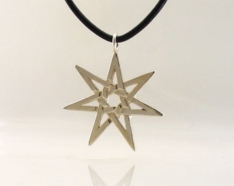 Wiccan Septagram Necklace Fairy Star Sterling Silver Pagan Pendant Leather Cord