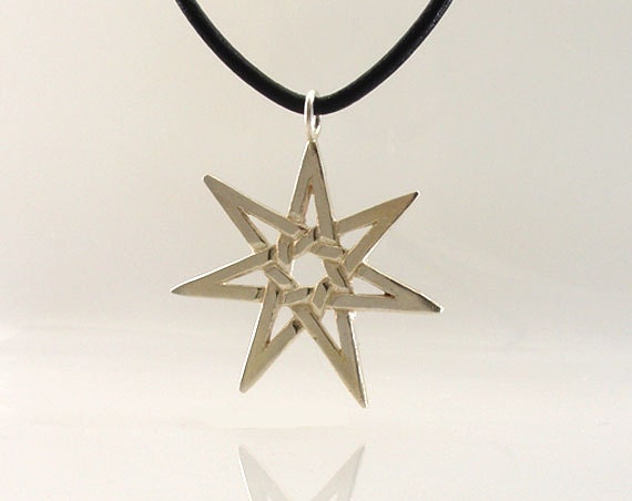 Wiccan Septagram Necklace Fairy Star Sterling Silver Pagan Pendant