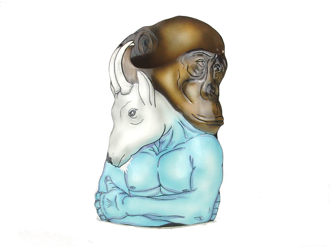 Porcelain Pan Horned God Chimpanzee Monkey Vase Decorative Sculpture ...