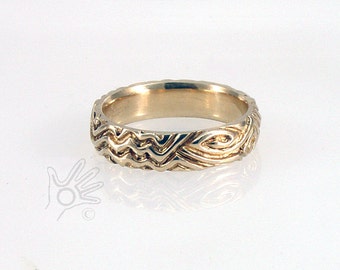Gold Celtic Designer Wedding Band Hand Carved One of a Kind Ring