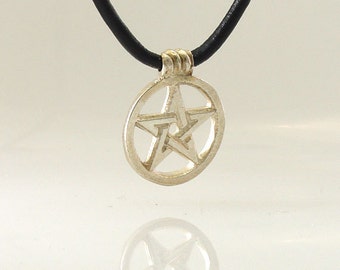 Woven Wiccan Pentacle Necklace Sterling Silver Charm Pendant