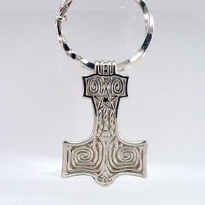 Mjolnir Thors Hammer Black Diamond Sterling Silver Pendant Pentagram Star Necklace