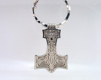 Mjolnir Thors Hammer Black Diamond Sterling Silver Pendant Pentagram Star Necklace