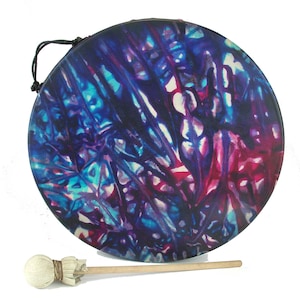 Shaman Hoop Healing Frame Drum, Stoneware Roped Shamanic Bodhran Tar with Tie Dyed Goat Skin Head
