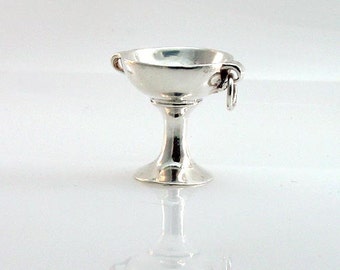 Miniature Chalice Sterling Silver Ritual Tool Charm Pendant, Leather Cord