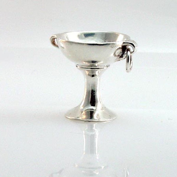 Miniature Chalice Sterling Silver Ritual Tool Charm Pendant, Leather Cord