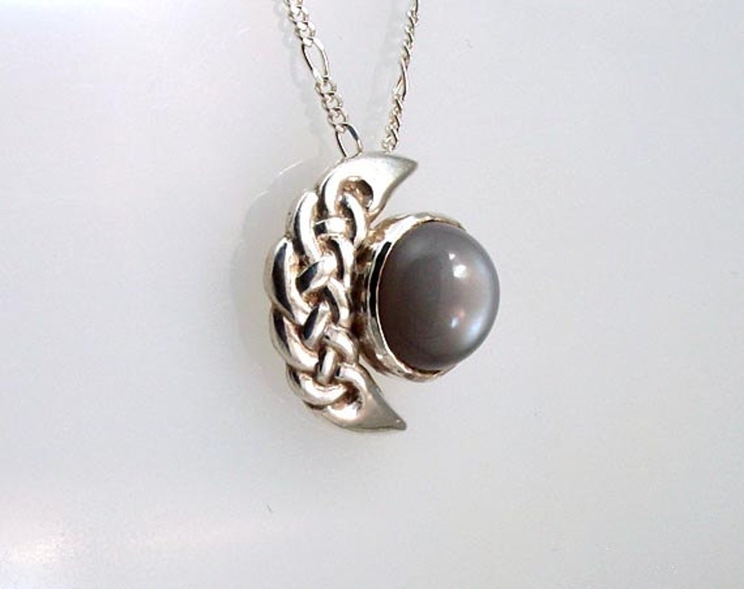 Crescent Moon Celtic Knotwork Gemstone Sterling Silver Necklace With ...