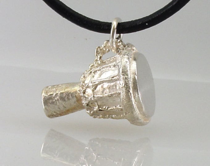 Djembe Drum Necklace Sterling Silver Charm Pendant Leather Etsy