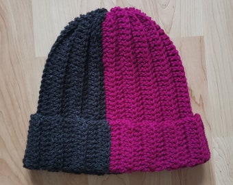 Adult Crochet Split Colour Beanie