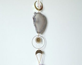 Beautiful Grey Agate Crystal Suncatcher with Prisms