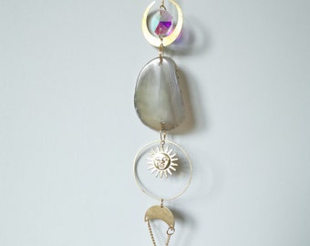 Beautiful Grey Agate Crystal Suncatcher with Prisms