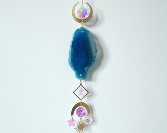 Beautiful Blue Agate Crystal Suncatcher with Prisms